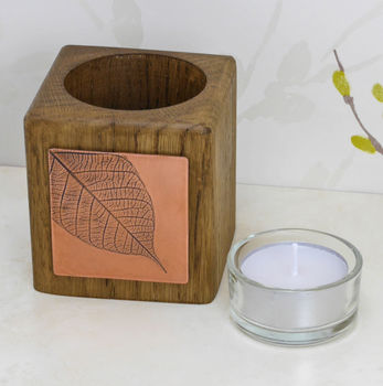 Handmade Wooden Tealight Holder With Copper Leaf, 2 of 4