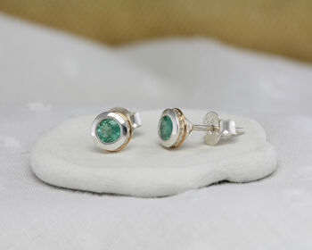 Handmade Sterling Silver Dainty Emerald Stud Earrings, 3 of 8
