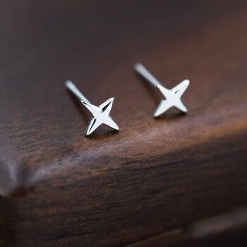 Sterling Silver Four Point Star Stud Earrings, 5 of 12