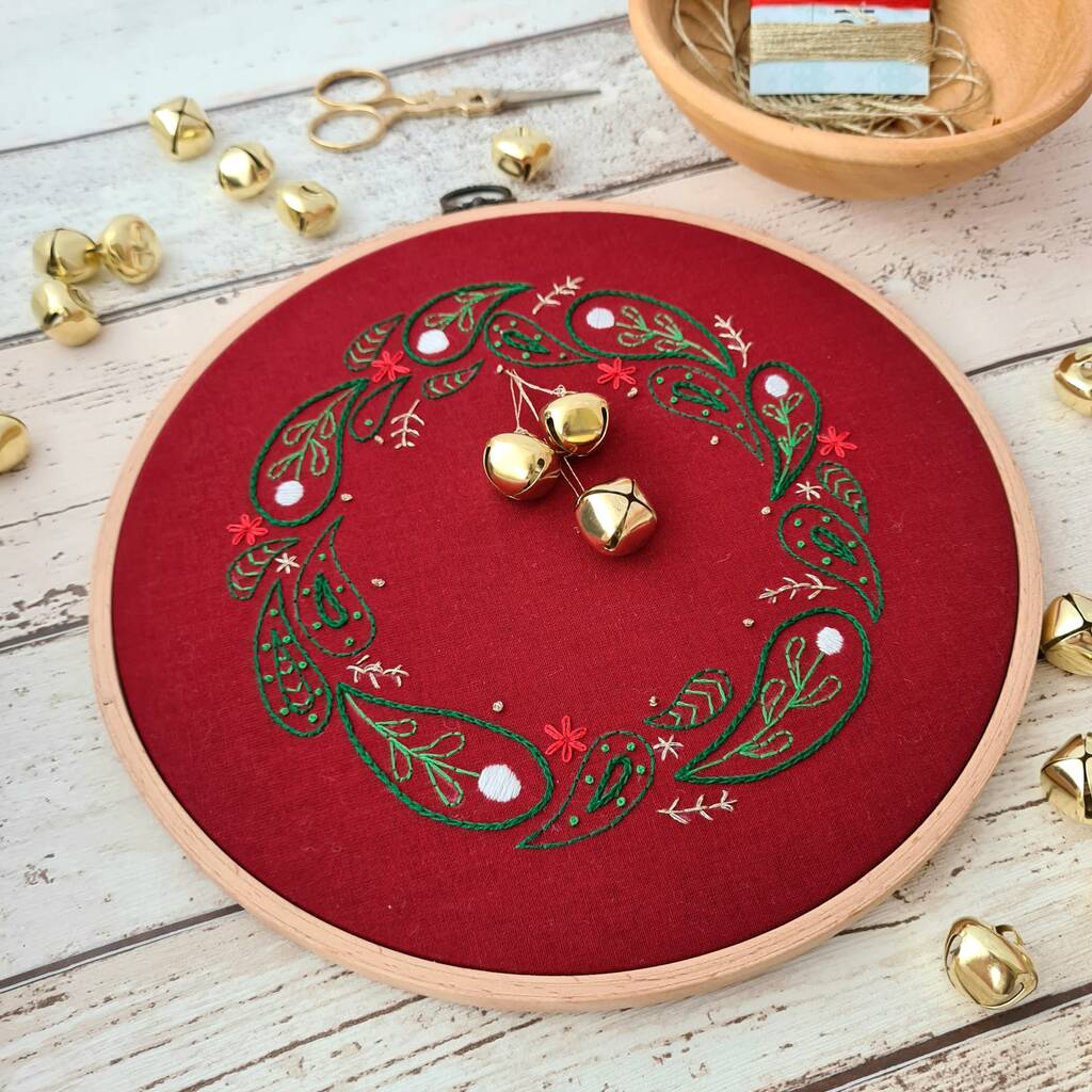 Christmas wreath embroidery kit by paraffle embroidery