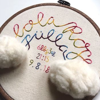 Personalised New Baby Rainbow And Cloud Embroidery Hoop, 2 of 5