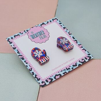 Red And Blue Glitter Christmas Mitten Glitter Studs, 2 of 4