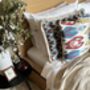 Square Ikat Silk Cushion Abstract Multi Coloured Yellow, Blue, Burgundy, thumbnail 2 of 9