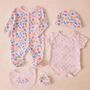 Personalised Floral Pink Baby Girl Outfit Gift Hamper, thumbnail 4 of 10