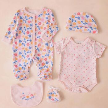 Personalised Floral Pink Baby Girl Outfit Gift Hamper, 4 of 10