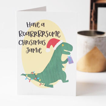 Personalised Roarsome Dinosaur Christmas Card For Kids, 4 of 6