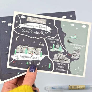 Illustrated Bespoke Winter Map Wedding Invitation, 2 of 11