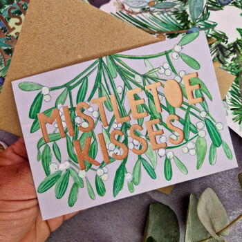 Papercut 'Mistletoe Kisses' Botanical Christmas Card, 3 of 7