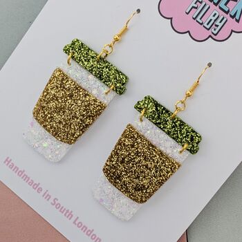Coffee Cup Glitter Earrings, 2 of 4
