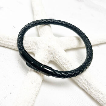 Braided Cowhide And Stainless Steel Bracelet Gift For Him, 2 of 11