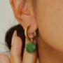 Botan Flower Natural Green Jade Huggie Hoop Earrings, thumbnail 3 of 10