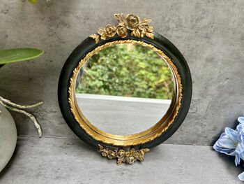 20cm Black And Gold Decorative Wall Mirror – Floral Motif, 5 of 10