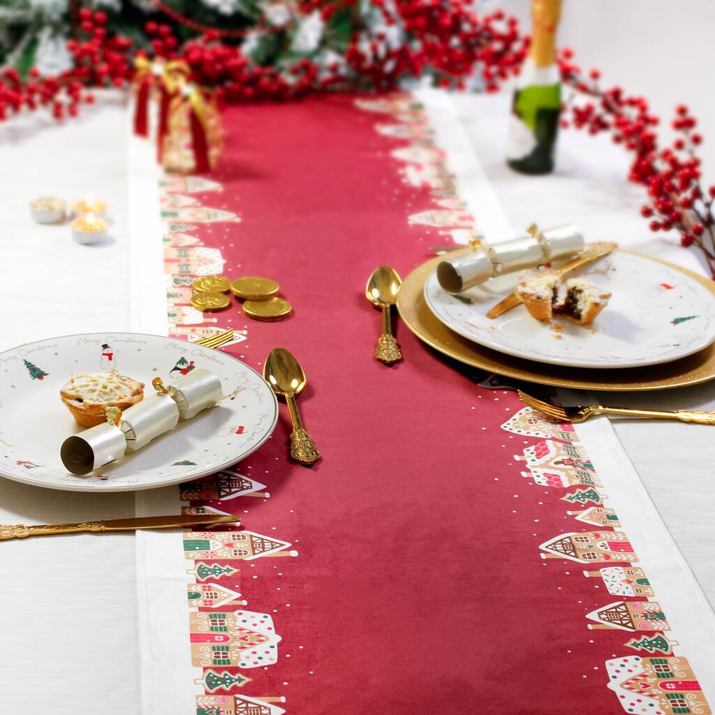 Christmas Table Runner Red Gingerbread, 1 of 8