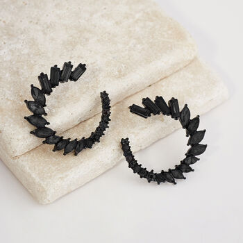 Large Black Crystal Spiral Hoop Earrings, 2 of 3