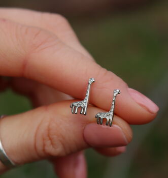 Giraffe Earrings Studs Nature Inspired Silver Jewellery, 2 of 3