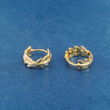 Gold Cz Leaf Hoop Earrings, 4 of 7