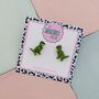 Green T Rex Dinosaur Glitter Resin Studs, thumbnail 3 of 4