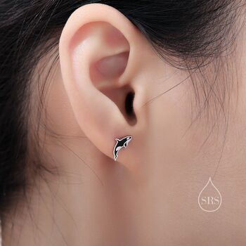 Killer Whale Stud Earrings In Sterling Silver, 2 of 12