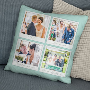 Personalised Four Photo Cushion With Captions, 2 of 7