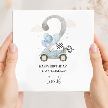 Race Car 1st Birthday Card, Blue Birthday Card For Son, Nephew,Grandson Any Relationship, 3 of 6
