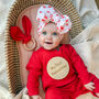 Girls Red Romper Baby Valentines Outfit, thumbnail 3 of 5