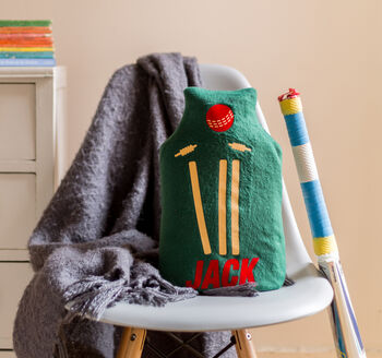 Cricket Personalised Fleece Hot Water Bottle Cover, 3 of 7