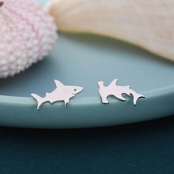Sterling Silver Shark Stud Earrings, 2 of 12