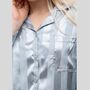 Beige Stripe Satin Women's Silk Sleepwear Pyjama Set, thumbnail 8 of 12