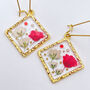 Real Flowers Diamond Square Drop Earrings Real Gold Plated Hypoallergenic, thumbnail 1 of 9