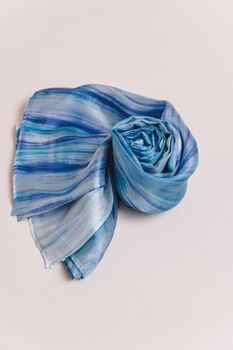 100% Mulberry Silk Scarf, Blue And Turquoise, 4 of 5