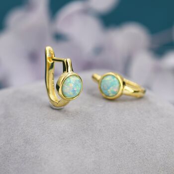 Sterling Silver Green Opal Huggie Hoop Earrings, 6 of 11