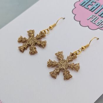 Snowflake Glitter Christmas Resin Earrings Gold And Silver, 6 of 8