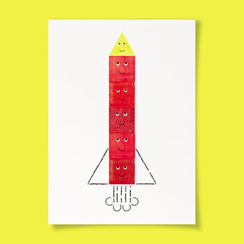Blast Off Kids Shape Rocket Art Print, 2 of 4