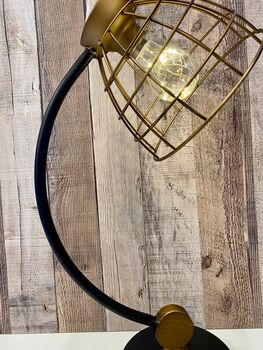 48cm Black Bronze Metal Desk Table Lamp Battery Operated Cage Industrial Light, 5 of 8
