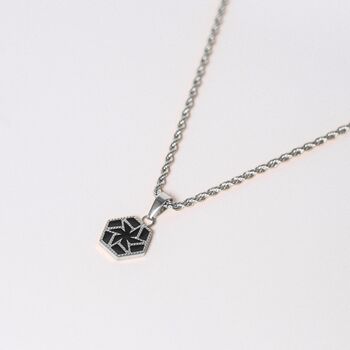 Men's Silver Emblem Black Pendant Necklace Chain, 4 of 9