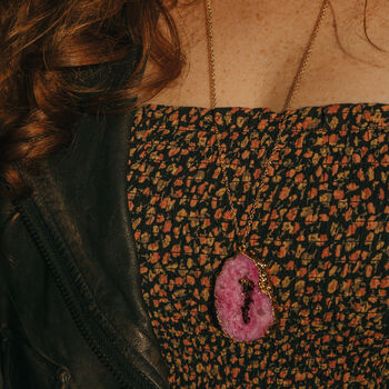 Gold Plate Xl Length Maxi Pink Agate Pendant Necklace, 2 of 6