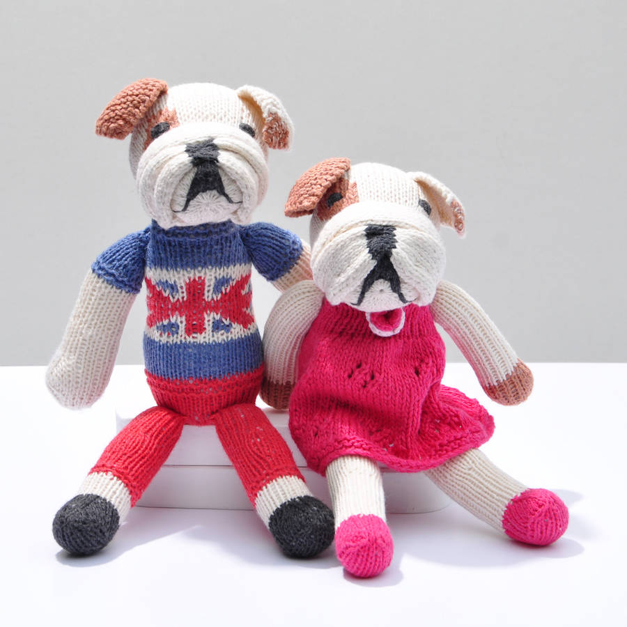 Hand Knitted Bulldog Soft Toys In Organic Cotton, 1 of 2