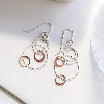Silver And Rose Gold Swinging Circles Dangly Earrings, 8 of 10