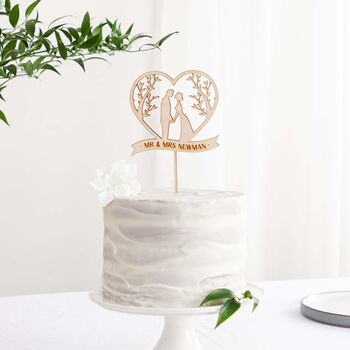 Wedding Couple Under Trees Wooden Cake Topper, 2 of 2