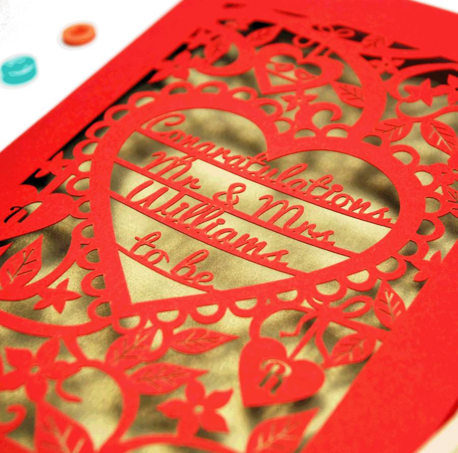 personalised papercut heart engagement card by pogofandango