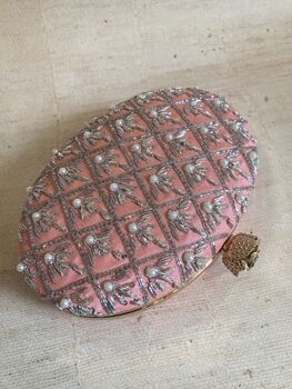 Salmon Pink Oval Pearl Clutch Bag, 3 of 10