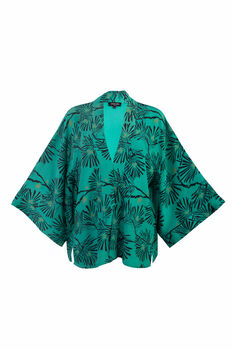 Japanese Pine Needle Print Green Short Light Weight Kimono, 6 of 7