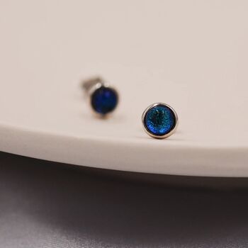 Sterling Silver Dark Blue Crystal Stud Earrings, 3 of 10