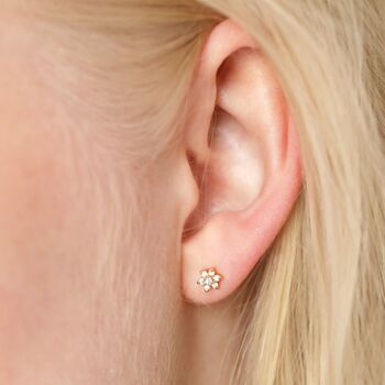 Sterling Silver Crystal Flower Stud Earrings, 2 of 9