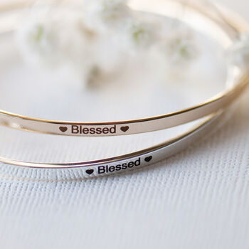 Blessed Slim Brass Bangle In Gold Or Silver Finish, 2 of 12