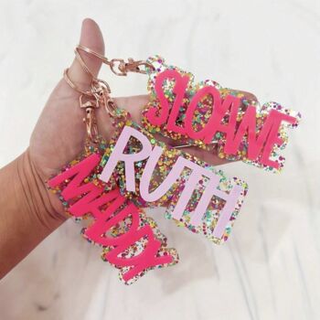 Personalised Acrylic Glitter Key Chains Key Rings Bag Charm, 2 of 9