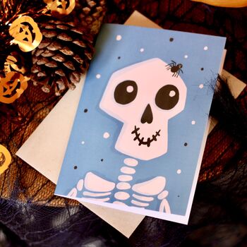 Blue Happy Skeleton Halloween Greetings Card, 5 of 5