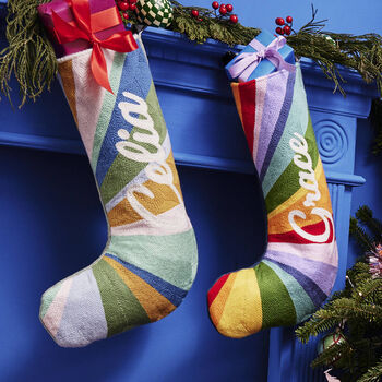 Personalised Rainbow Stripe Christmas Stocking, 3 of 4