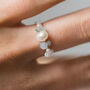 Aquamarine And Baroque Pearls Adjustable Ring, thumbnail 3 of 10