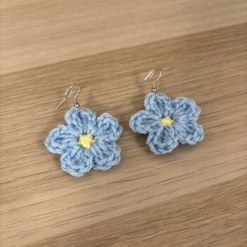 Handmade Crochet Forget Me Not Earrings: Surgical Steel, 9 of 11